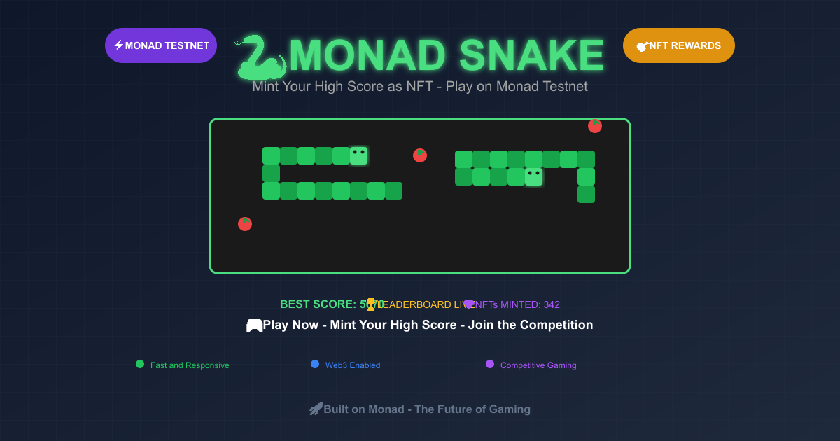 Snake Game - Monad Testnet NFT - Farcaster Mini Apps